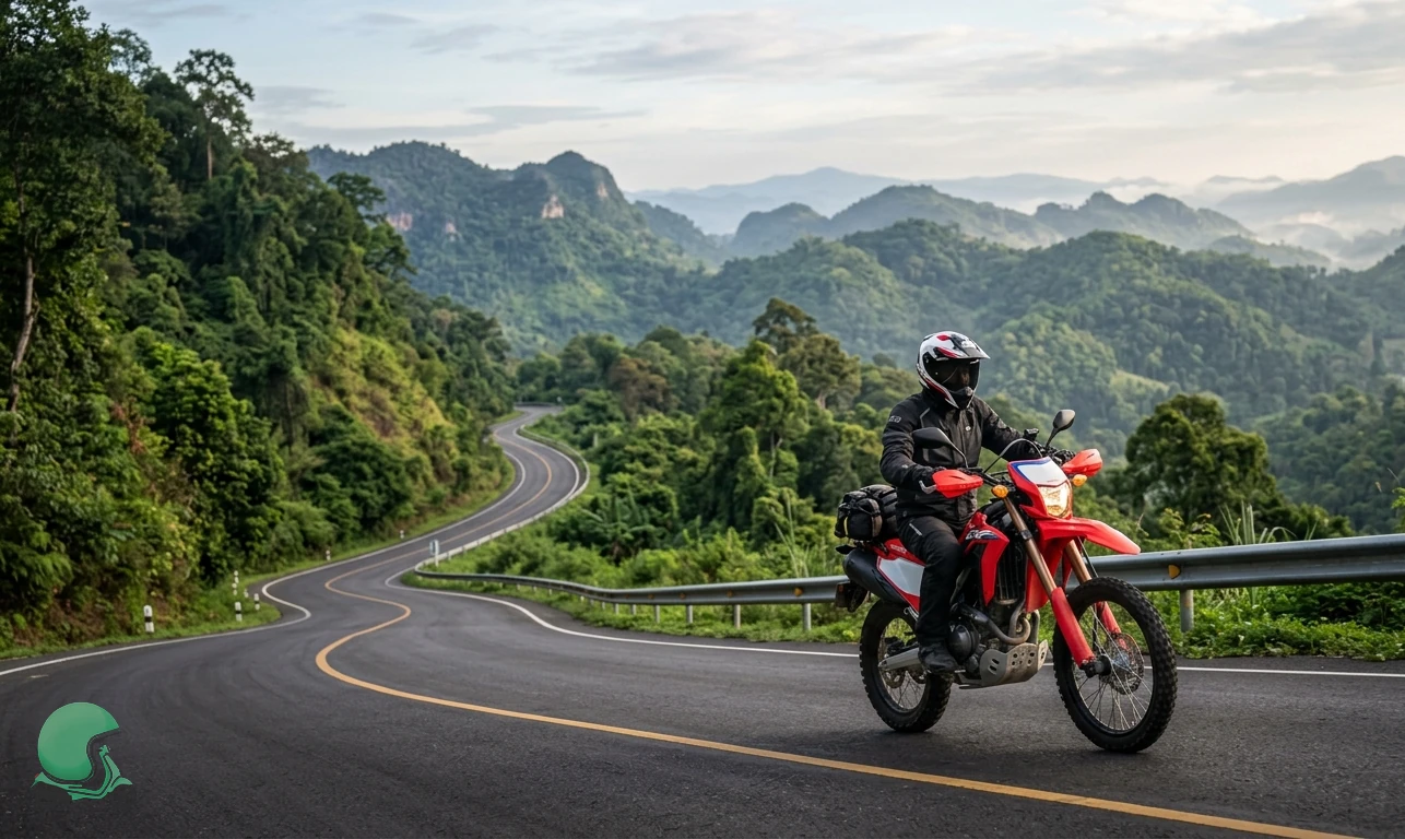 Honda CRF 300L motorcycle rental on a Khao Yai mountain road escape from Bangkok