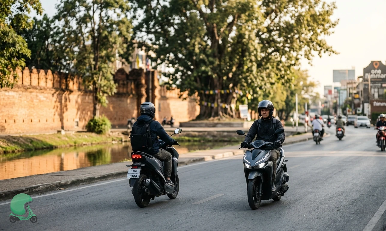 Honda Click 160 scooter rental on a Chiang Mai Old City moat road near Nimman