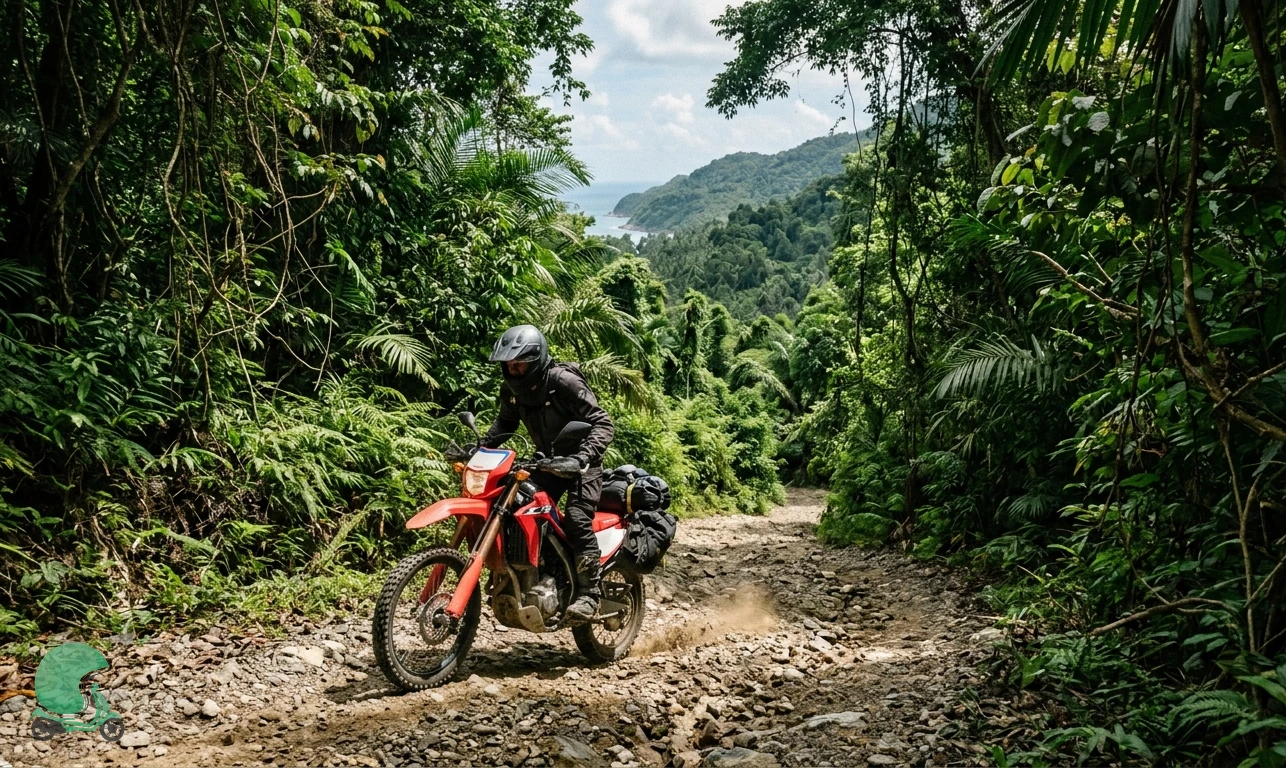 Honda CRF 300L motorcycle rental on a jungle track toward Thong Nai Pan on Koh Phangan