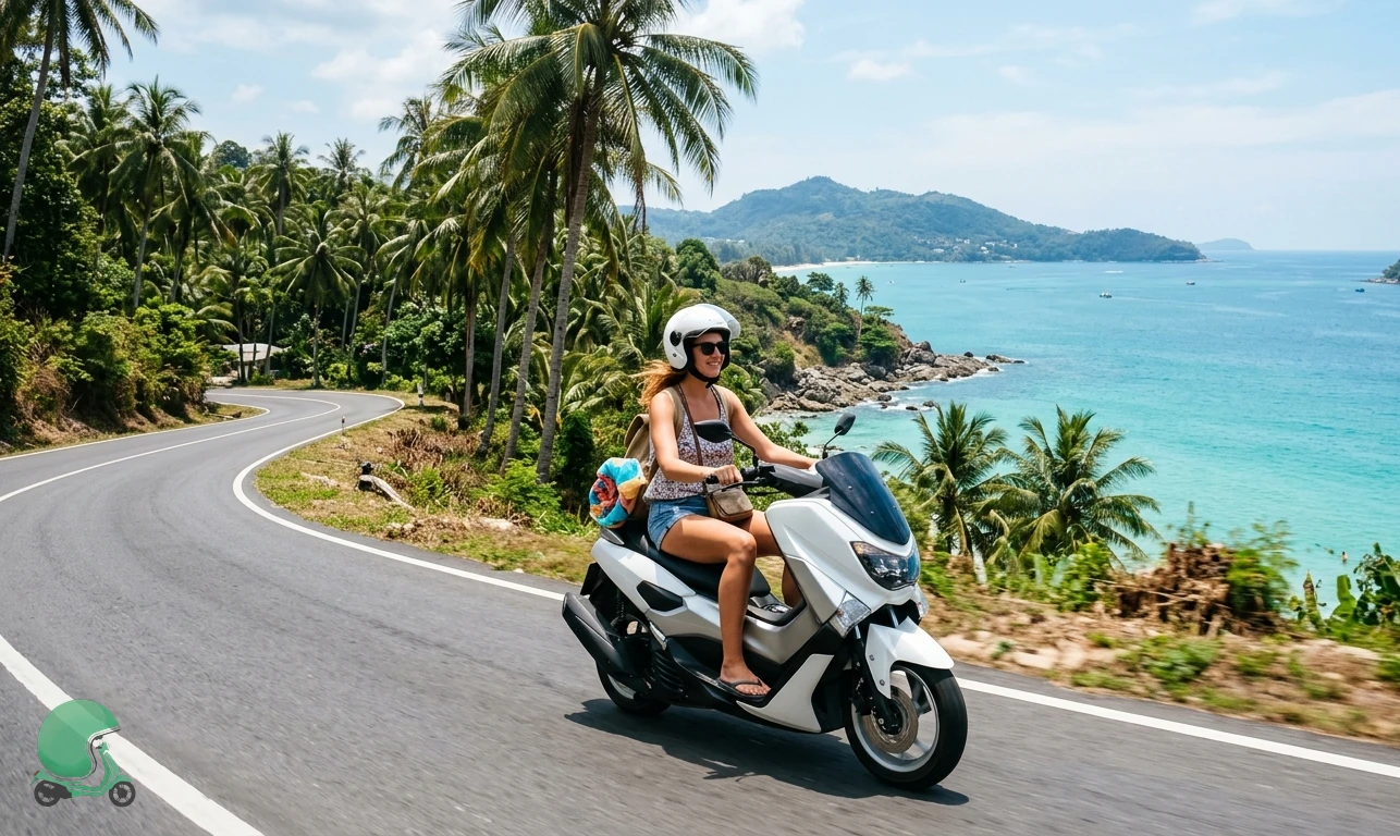 Yamaha NMAX 155 scooter rental on a Patong-Kata coast road in Phuket