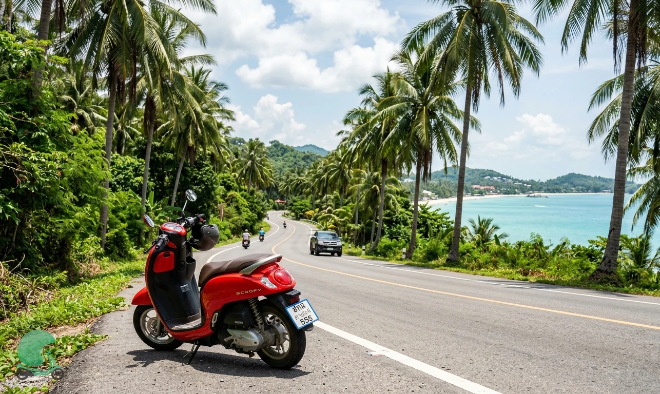Honda Scoopy on the Koh Samui ring road between Chaweng and Bophut - bike rental Koh Samui