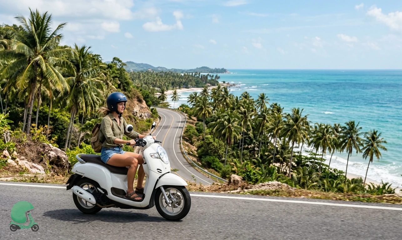 Honda Scoopy scooter rental on the Koh Samui 4169 ring road between Chaweng and Bophut